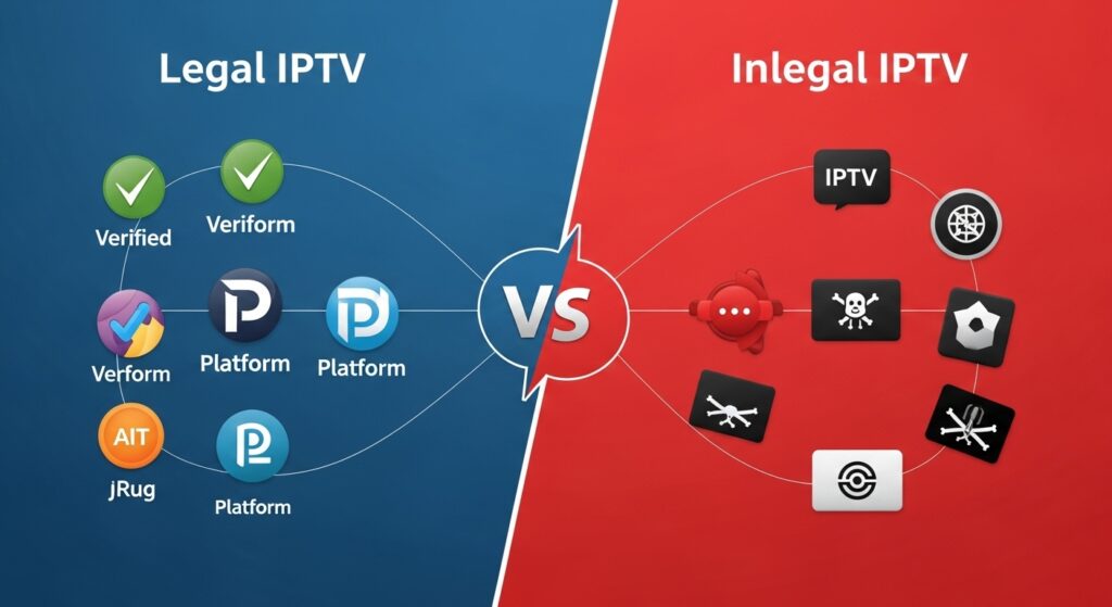 is IPTV legal in USA comparison between legal and illegal IPTV providers infographic