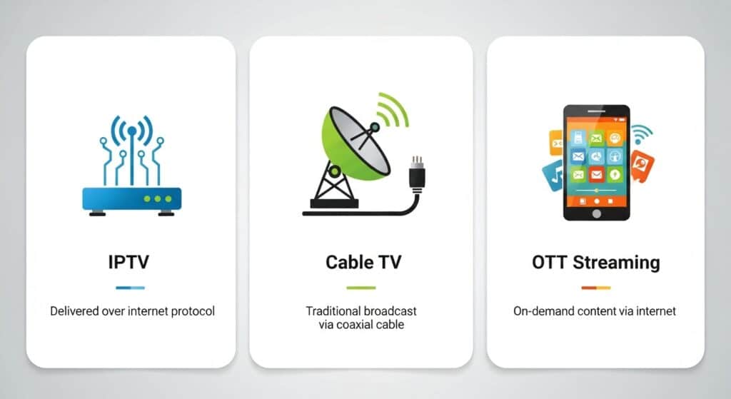 what is IPTV comparison between IPTV cable and OTT streaming infographic
