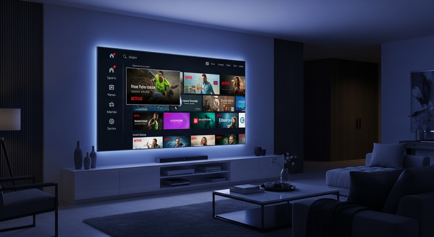 what is IPTV streaming setup with Smart TV and live channels in modern living room
